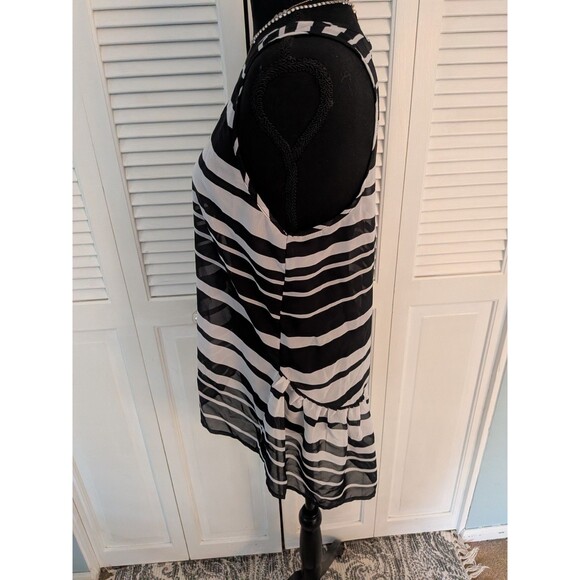 Aeropostale Womens Jr L Sheer Black White Striped Extended Back Tank Top Flowy - Picture 4 of 9